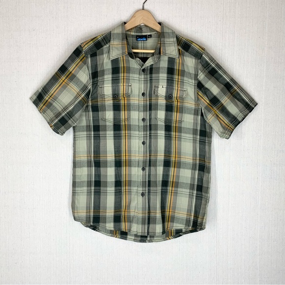 Kavu~Men’s Short Sleeve Sage‎ Green Plaid Button Up Camp Shirt~Sz S - Picture 1 of 13